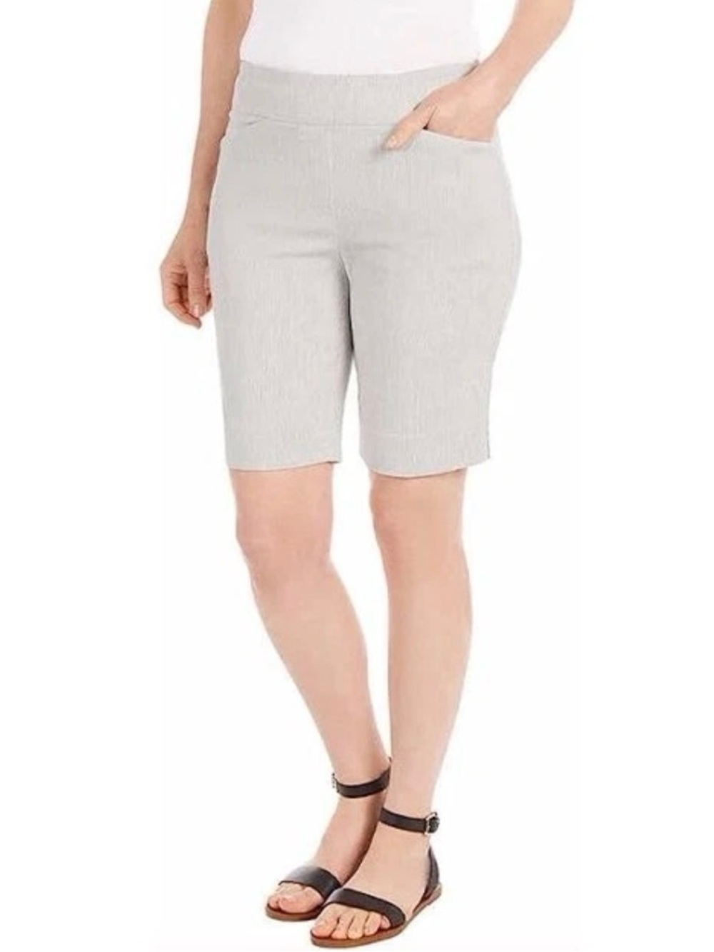 Hilary Radley Light Gray Pull-On Bermuda Shorts